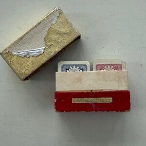 Vintage Austrian Fred Piatnik Mini Deck of Cards Set Boxed in Gold Foil and Red